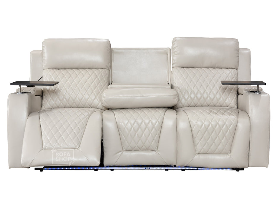 Electric Recliner Cinema Sofa Set 3 2 1 in Light Beige Leather with Cup Holders, Storage Boxes, and USB Ports - Venice Series Two