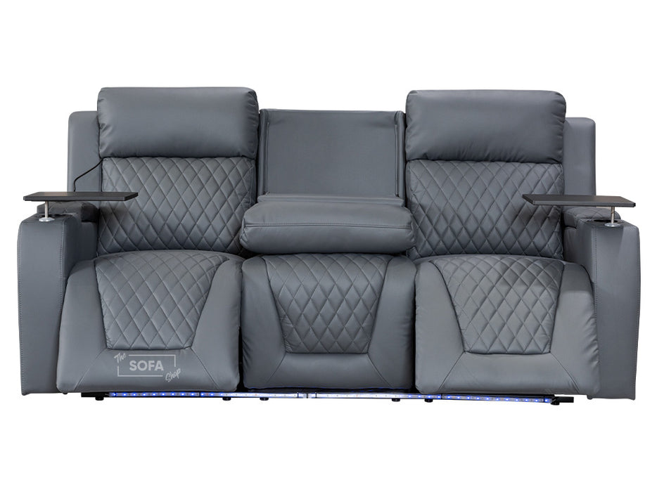 3 1 1 Electric Recliner Sofa Set inc. Cinema Seats in Grey Leather. 3 Piece Cinema Sofa Set with LED Light & Cooling Cup Holders - Venice Series Two