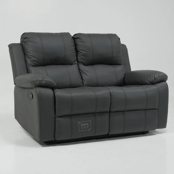 2 Seater Leather Manual Recliner in Grey | Fully Reclining Seats & Smooth Manual Reclining Mechanism | LHf Seat Padding is Sunken |Trento | Second Hand Sofa 09