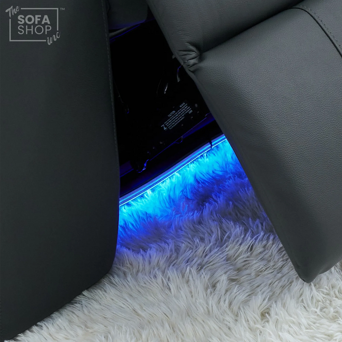 3 Seater Cinema Sofa in Grey Real Leather | Hi-Tech Cinema Sofa with Vibration Massage, Heated Lumbar, Bluetooth Speakers, Heating & Cooling Cupholders | Capri | The Sofa Shop