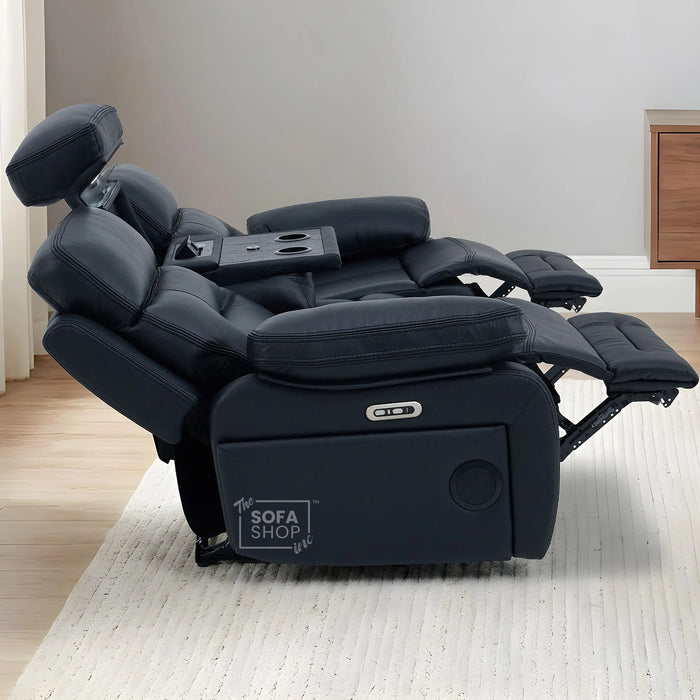 3 Seater Cinema Sofa in Black Genuine Leather | Hi-Tech Couch with Power Recline + Power Headrests + Wireless Charging + Sockets + Speakers | Sicily | The Sofa Shop