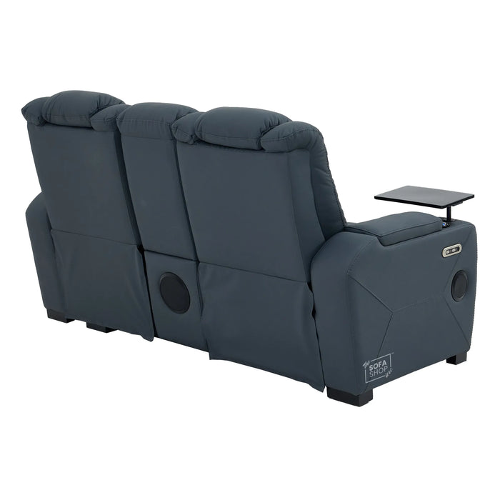 2 Seater Cinema Sofa in Blue Genuine Leather | Hi-Tech Settee with Power Recline + Power Headrests + Power Grommets + Speakers + Cooling & Heating Cupholders | Napoli | The Sofa Shop