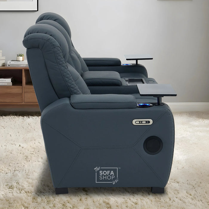 3+2 Seater Blue Real Leather Recliner Cinema Sofa | Hi-Tech Sofa Suite with Power Recline + Power Headrests + Wireless Charging + Bluetooth Speakers + Heat & Cool Cupholders | Napoli | The Sofa Shop