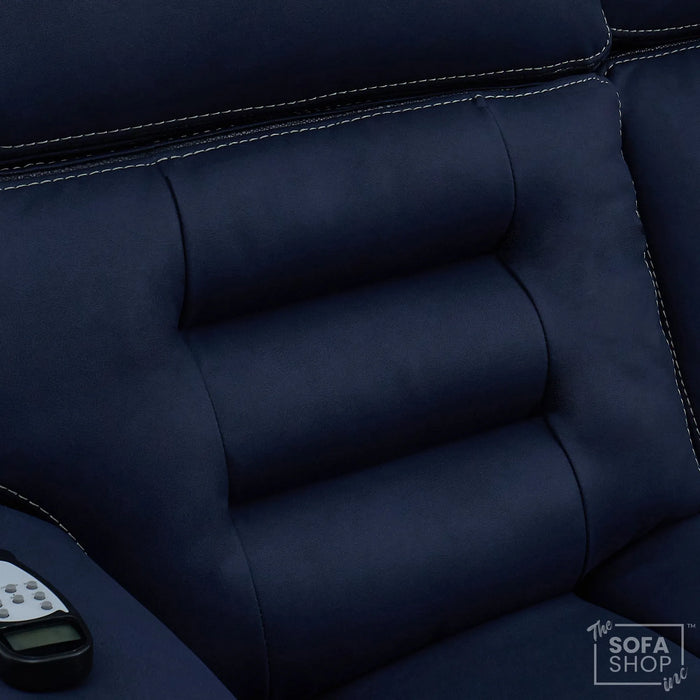 3 Seater Blue Fabric Electric Recliner Cinema Sofa | Hi-Tech Sofa With Massage, Heat, Multi-Link Bluetooth, Fold-Down Table & Wireless Charger, Power Headrest | Tuscany | The Sofa Shop