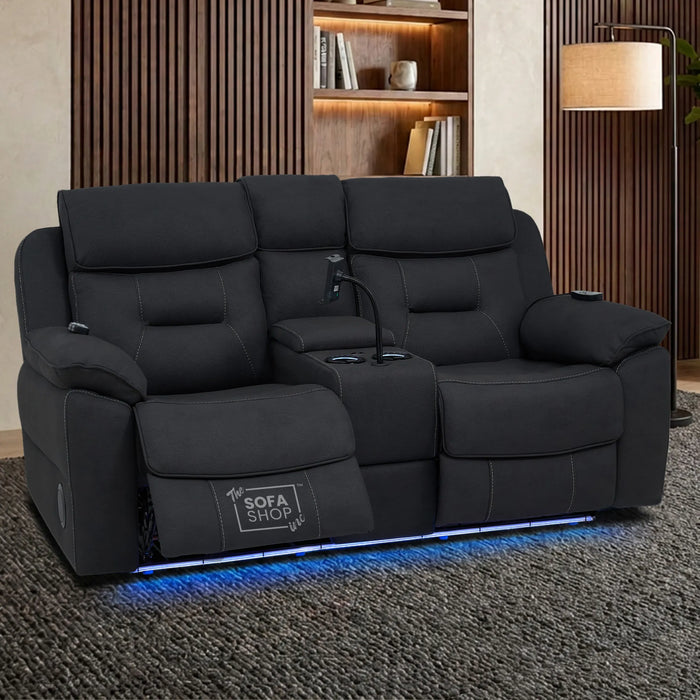 2 Seater Charcoal Grey Fabric Electric Recliner Cinema Sofa | Hi-tech Recliner Couch With Massage Vibration, Heated Lumbar, Cooling & Heating Cupholders, Bluetooth & Multi-Link | Florence | The Sofa Shop