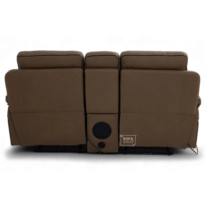 2 Seater Electric Recliner Cinema Sofa in Brown Fabric | Hi-Tech Sofa with 8-Point Massage, USB, Speakers, Power Headrest, Storage & Chilled Cup Holders | Tuscany | The Sofa Shop