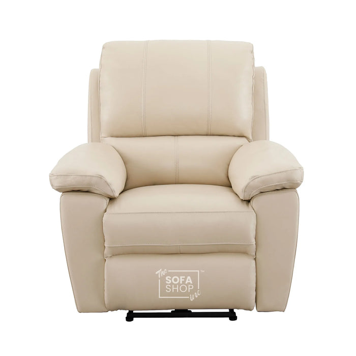 1 Seater Electric Recliner Chair In Cream Real Leather | Hi-Tech Armchair With Power Recline, USB-C Charging, Padded Armrests, Lower Back Cushioning, Wall Hugging Design | Trento | The Sofa Shop