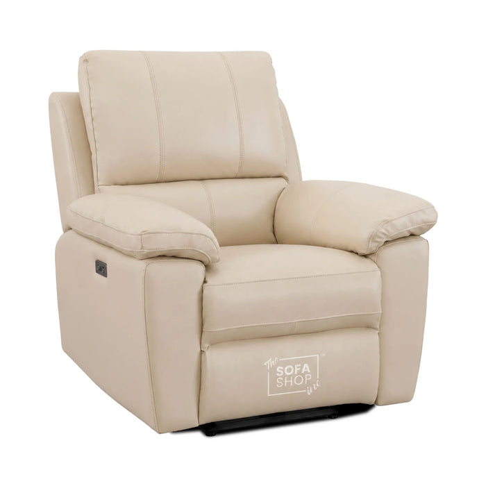 1 Seater Electric Recliner Chair In Cream Real Leather | Hi-Tech Armchair With Power Recline, USB-C Charging, Padded Armrests, Lower Back Cushioning, Wall Hugging Design | Trento | The Sofa Shop