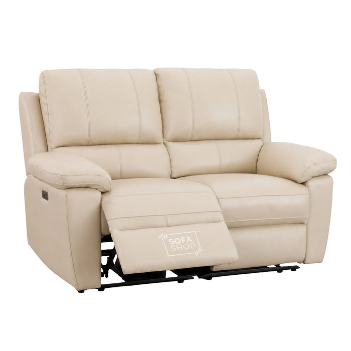 2 Seater Electric Recliner Sofa In Cream Real Leather | Smooth Power Recliner, USB-C Charging | Trento | The Sofa Shop
