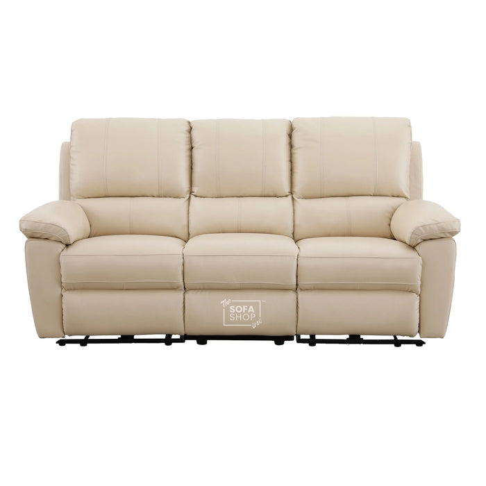 3 Seater Electric Recliner Sofa In Cream Real Leather | Power Recliner With Drop-Down Table & USB+C Charging | Comfortable & Family-Friendly Sofa | Trento | The Sofa Shop