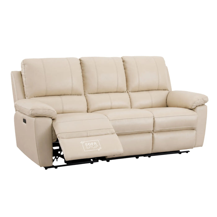 3 Seater Electric Recliner Sofa In Cream Real Leather | Power Recliner With Drop-Down Table & USB+C Charging | Comfortable & Family-Friendly Sofa | Trento | The Sofa Shop