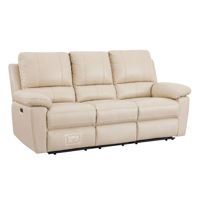 3 Seater Electric Recliner Sofa In Cream Real Leather | Power Recliner With Drop-Down Table & USB+C Charging | Comfortable & Family-Friendly Sofa | Trento | The Sofa Shop