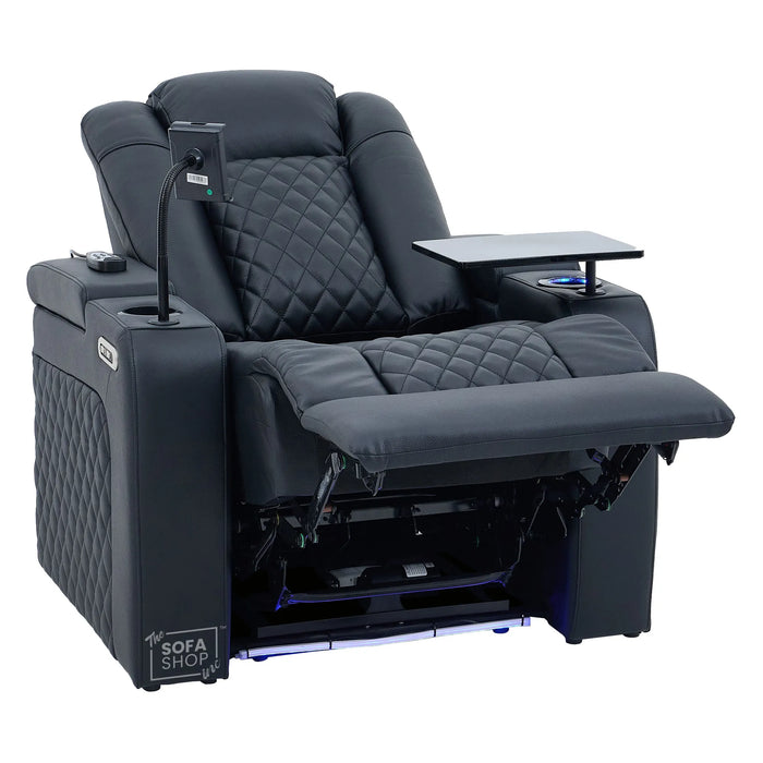 Real Leather 3+1 Sofa Set in Black | Hi-Tech 2-Piece Sofa  Suite with Power Recline + Power Headrests + Wireless Charging + Bluetooth Speakers + Heat & Cool Cupholders | Milano | The Sofa Shop