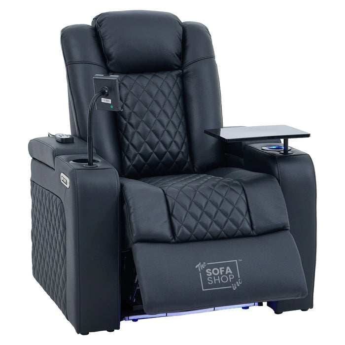 Real Leather 3+1 Sofa Set in Black | Hi-Tech 2-Piece Sofa  Suite with Power Recline + Power Headrests + Wireless Charging + Bluetooth Speakers + Heat & Cool Cupholders | Milano | The Sofa Shop