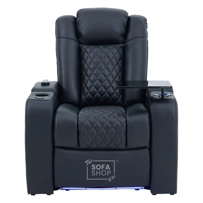 Real Leather 3+1 Sofa Set in Black | Hi-Tech 2-Piece Sofa  Suite with Power Recline + Power Headrests + Wireless Charging + Bluetooth Speakers + Heat & Cool Cupholders | Milano | The Sofa Shop