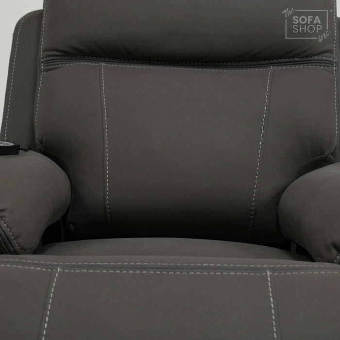 1 Seater Cinema Chair in Grey Resilience Fabric | Hi-Tech Recliner Chair with Power Recline + Power Headrest + Vibration Massage + USB Charging | Sample | Vinsonova | The Sofa Shop