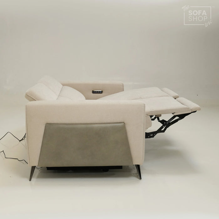 3 Seater Cinema Sofa in Beige Fabric | Hi-Tech Cinema Sofa with Power Recline + Power Headrests + USB-C Charging | Sample | Cadenza | The Sofa Shop
