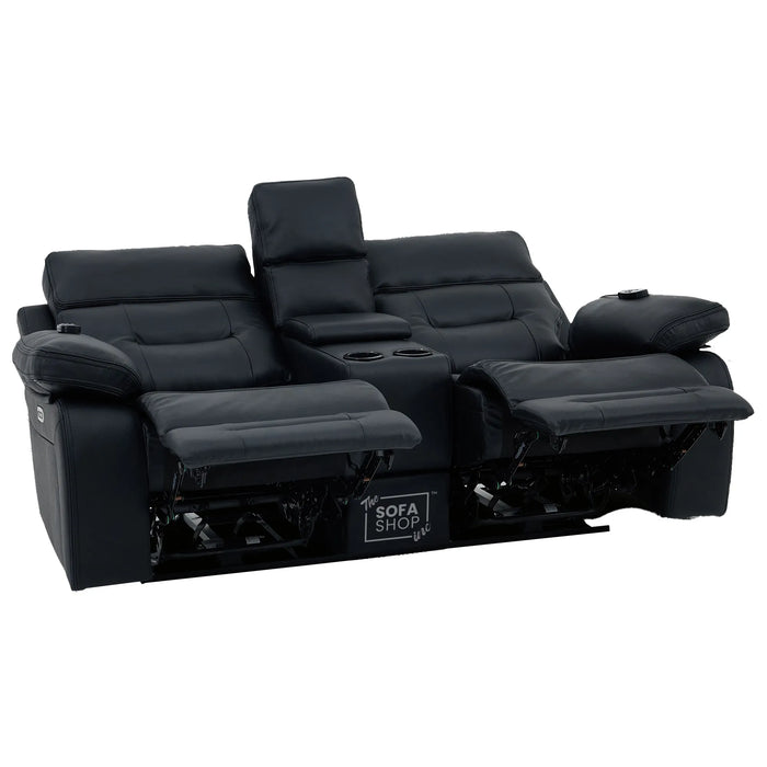 2 Seater Black Real Leather Electric Recliner Cinema Sofa | Massage, Power Headrest, Cooling Cupholders & Central Console | Sicily | The Sofa Shop