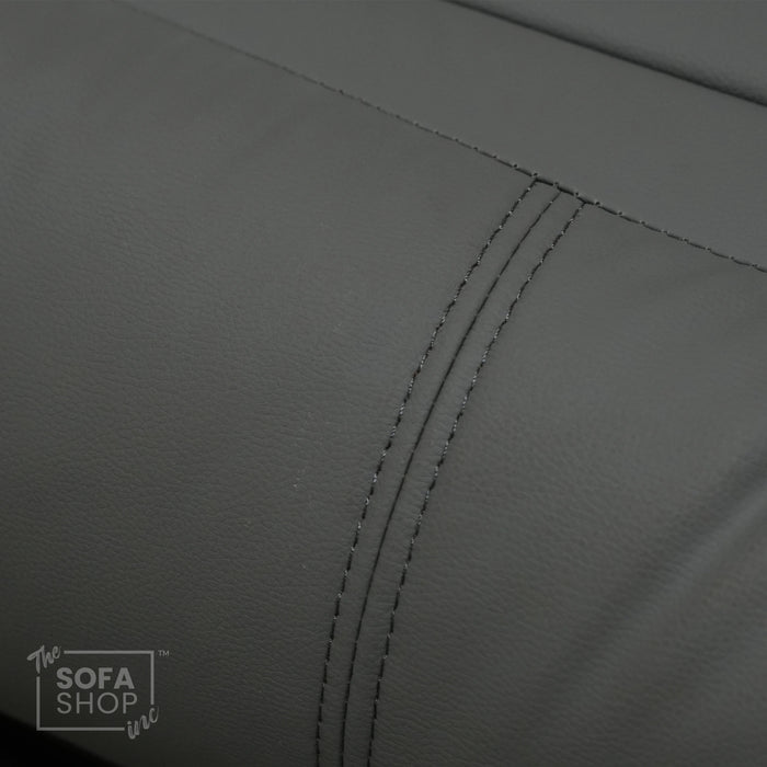 3 Seater Manual Recliner Sofa in Grey Leather | Drop-Down Table & Cup Holders | Trento | Second Hand 28 | The Sofa Shop