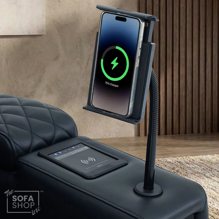 1 Seater Electric Dual Lift Riser Cinema Chair | Power Recline, Heated Lumbar + Massage & Cooling & Heating Cup Holders | Black Real Leather Riser Armchair with Tray Tables | Assisi | The Sofa Shop