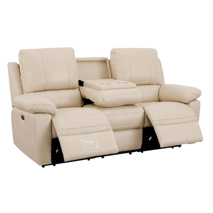 3+2 Electric Recliner Sofa Set In Cream Real Leather | Recliner Sofa Package With Power Recline + Drop-Down Table + Cup Holders + USB-C Charging | Trento | The Sofa Shop