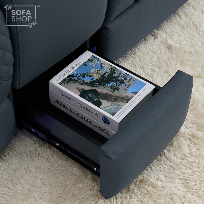 3+2 Seater Blue Real Leather Recliner Cinema Sofa | Hi-Tech Sofa Suite with Power Recline + Power Headrests + Wireless Charging + Bluetooth Speakers + Heat & Cool Cupholders | Napoli | The Sofa Shop