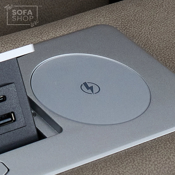 2 Seat Electric Recliner Home Cinema Sofa | Fabric Couch In Beige | Hi-Tech Sofa with Massage, Chilled Cup Holders + Wireless Charging + Console + USB | Florence