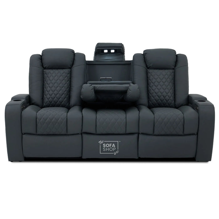 3 Seater Real Leather Electric Recliner Cinema Sofa in Grey | Hi-Tech Sofa with Power Lumbar, Bluetooth, Fold-Down Table & Storage | Milano | The Sofa Shop