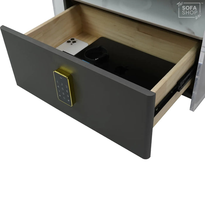 Chicago Smart Bedside Table – Grey 2-Drawer Nightstand with LED Lights, PIN-Lock Drawer & Wireless Charger