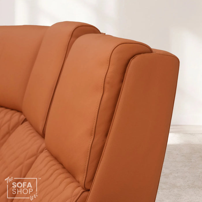 Assisi Corner Cinema Sofa in Orange Real Leather | Hi-Tech Couch with Power Recline + Power Headrests + Wireless Charging + Massage + Heating & Cooling Cupholders | Assisi | The Sofa Shop