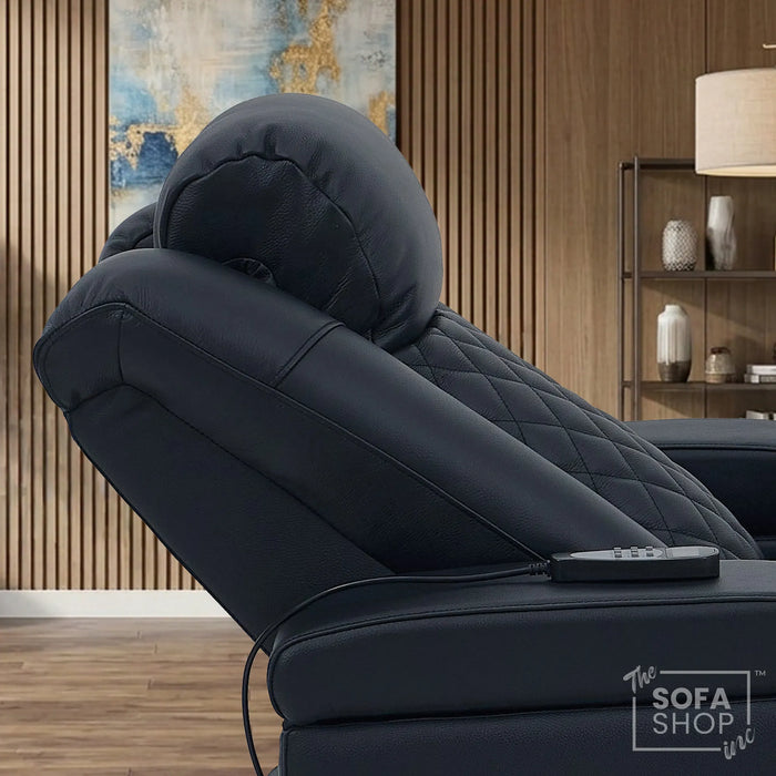 1 Seater Black Real Leather Electric Recliner Cinema Chair | Power Recliner Armchair With Vibration Massage + Heating Lumbar + Power Headrest + Heating & Cooling Cup Holder, Power Grommet | Milano | The Sofa Shop