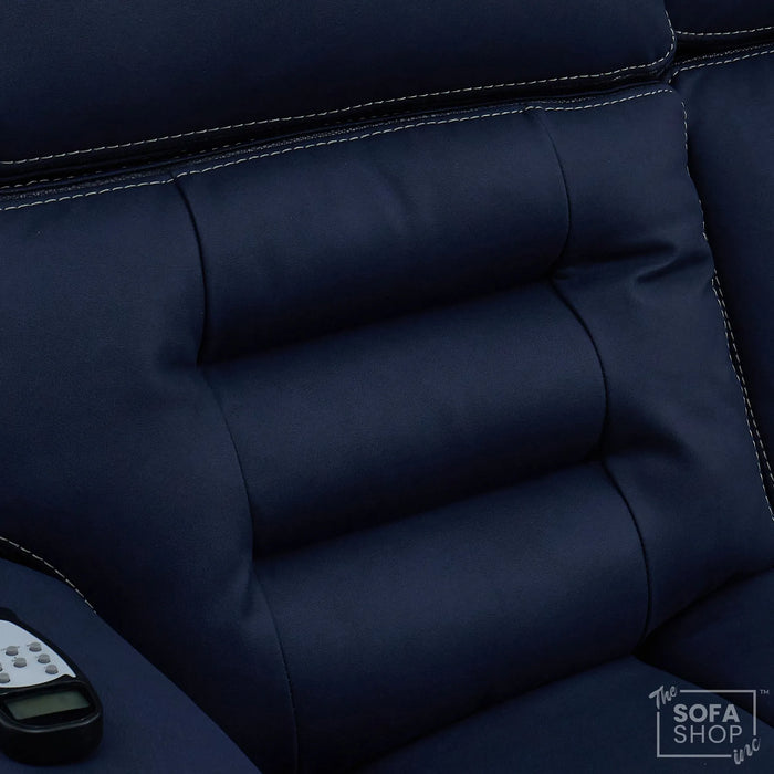 2 Seater Blue Fabric Electric Recliner Cinema Sofa Console | Hi-Tech Sofa with 8-Point Massage, Heated Lumbar, Multi-Link Bluetooth, Cooling & Heating Cupholders | Tuscany | The Sofa Shop
