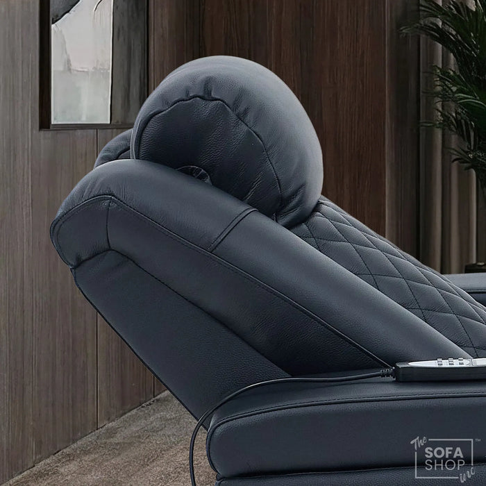 1 Seater Black Real Leather Electric Recliner Cinema Chair | Vibration Massage + Heating Lumbar + Power Headrest + Heating, Cooling & Heat Cup Holder & Power Grommet | Milano | The Sofa Shop