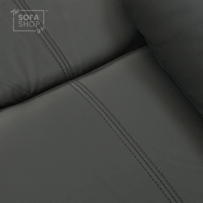 3 Seater Manual Recliner Sofa in Grey Leather | Drop-Down Table & Cup Holders | Trento | Second Hand 28 | The Sofa Shop