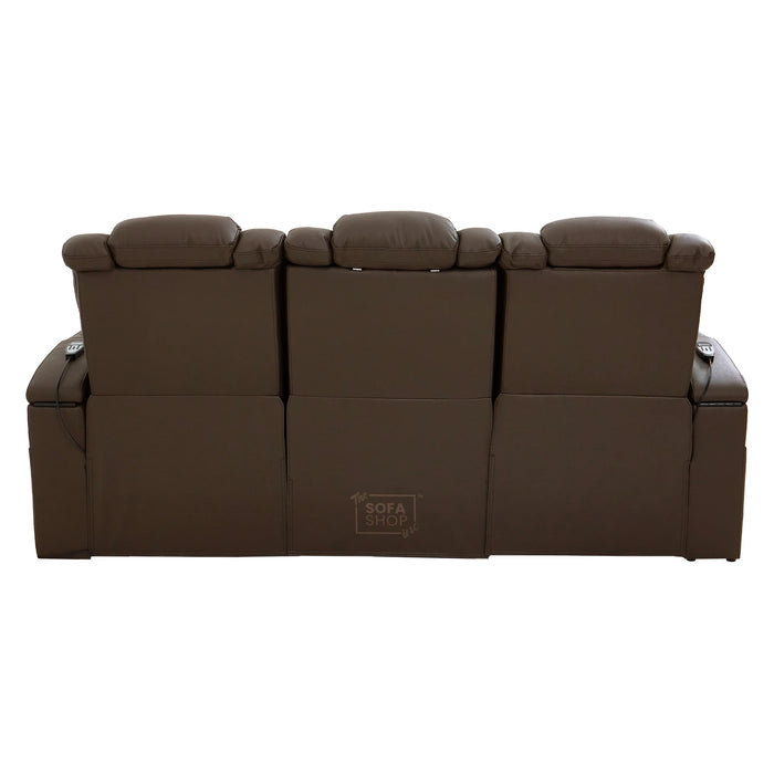 Dark Brown Real Leather 3 Seater Cinema Sofa | Electric Recliner Couch with Massage, Heat, Fold-Down Table & Wireless Charger | Capri | The Sofa Shop