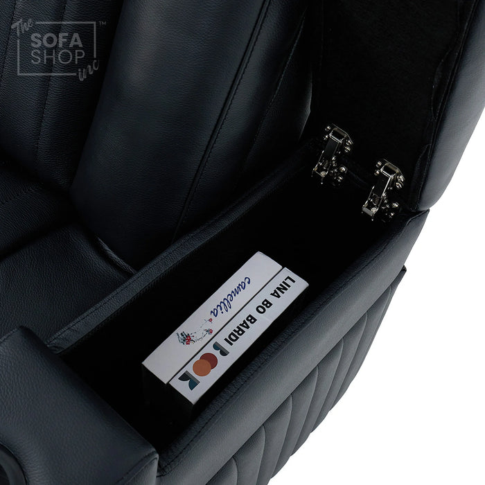 Cinema Sofa in Black Genuine Leather | Hi-Tech Cinema Sofa with Power Recline + Power Headrests + Sockets + Wireless Charging + Vibration Massage | Capri | The Sofa Shop