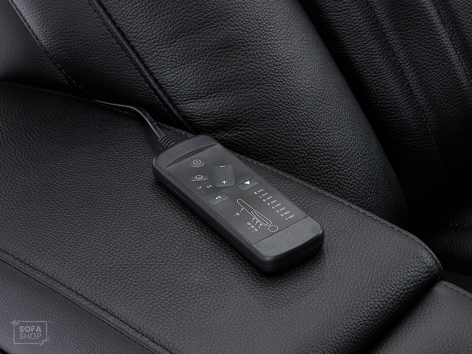 3 Seater Black Leather Hi-Tech Cinema Sofa | Electric Couch With Massage, Wireless Charging & Fold-Down Table | Capri | The Sofa Shop