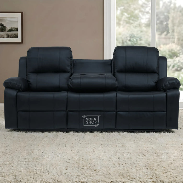 Trento 3 Seater Black Real Leather Electric Recliner Sofa | Power Recline, Drop-Down Table & USB-C Charging | The Sofa Shop