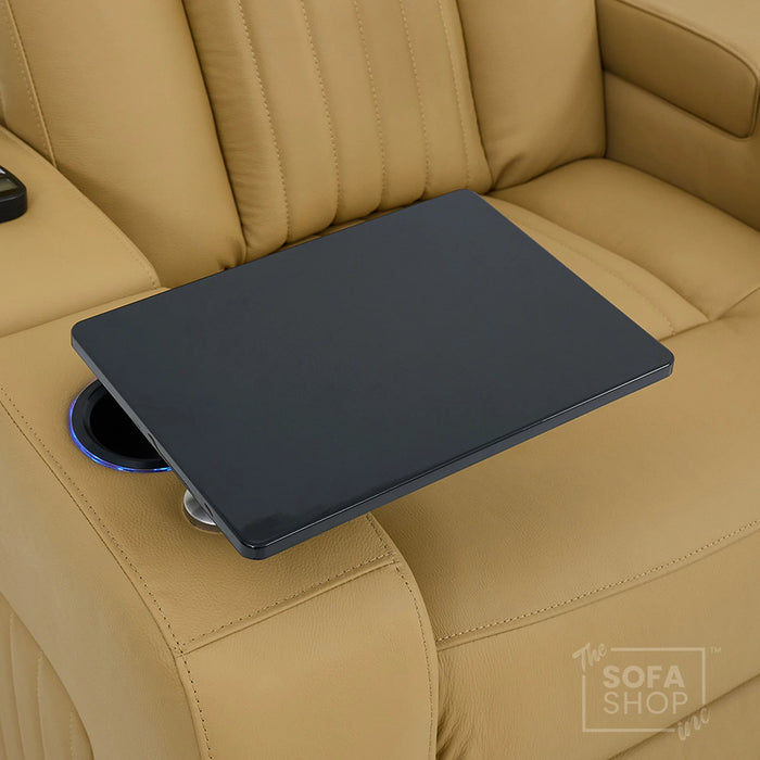 2 Seater Real Leather Electric Recliner Cinema Sofa in Tan | Recliner Settee With Massage, Power Headrests, Power Grommet & Tray Tables | Capri | The Sofa Shop