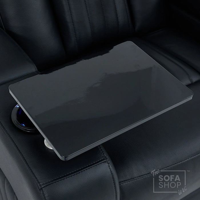 Cinema Sofa in Black Genuine Leather | Hi-Tech Cinema Sofa with Power Recline + Power Headrests + Sockets + Wireless Charging + Vibration Massage | Capri | The Sofa Shop