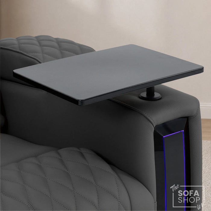 1 Seater Electric Recliner Riser Chair | Power Recline, Heated Lumbar & Massage, Cooling & Heating Cup Holders | Grey Real Leather Riser Armchair with Tray Tables | Assisi | The Sofa Shop