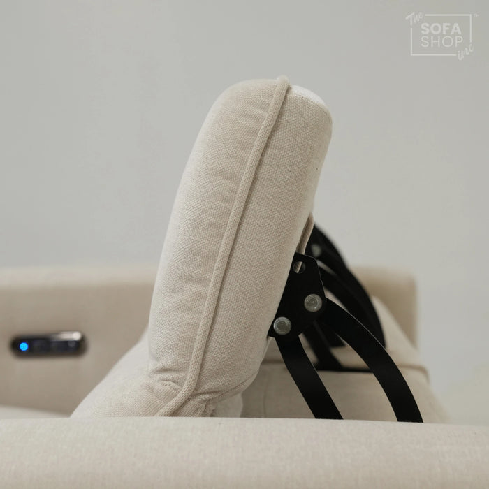 3 Seater Cinema Sofa in Beige Fabric | Hi-Tech Cinema Sofa with Power Recline + Power Headrests + USB-C Charging | Sample | Cadenza | The Sofa Shop