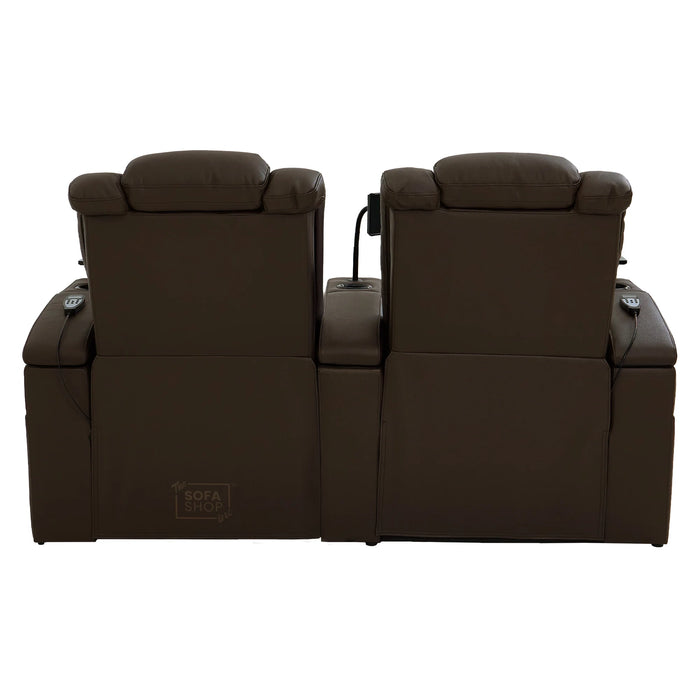 2 Seater Real Leather Electric Recliner Cinema Sofa in Dark Brown | Massage, Heated Lumbar, Power Headrests, Food Trays & Power Grommet | Capri | The Sofa Shop