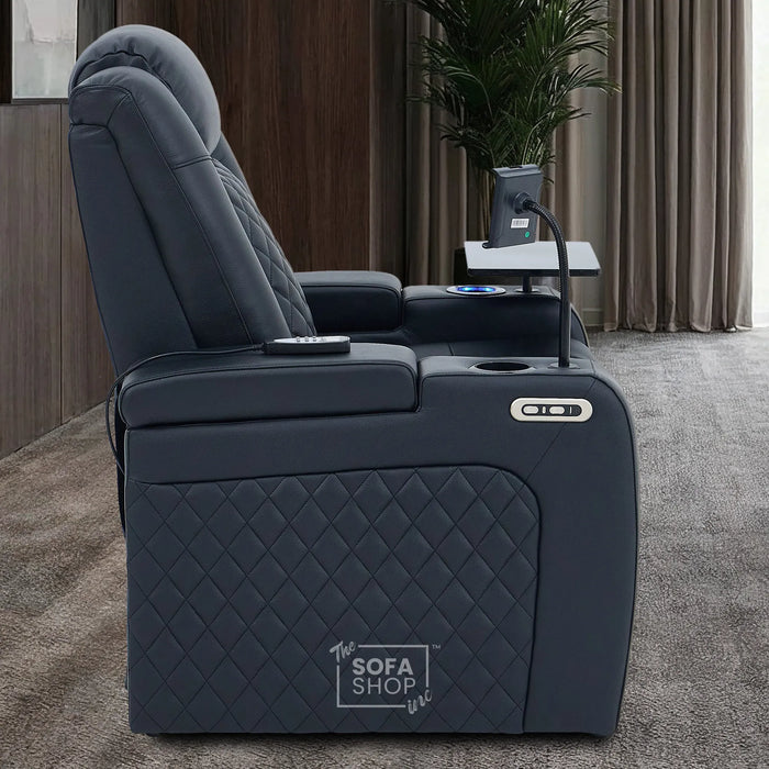 1 Seater Black Real Leather Electric Recliner Cinema Chair | Vibration Massage + Heating Lumbar + Power Headrest + Heating, Cooling & Heat Cup Holder & Power Grommet | Milano | The Sofa Shop
