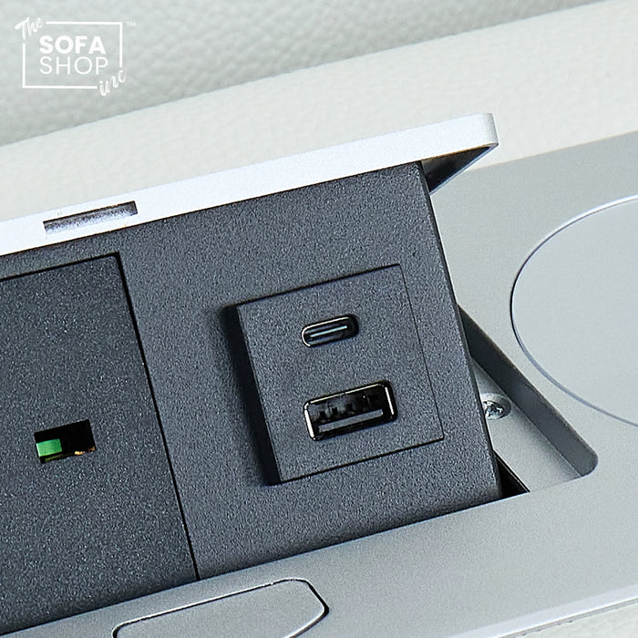 3 Seater Real Leather Electric Recliner Cinema Sofa in White | Massage, Heat, Bluetooth, Fold-Down Table & Cooling Cup Holders | Napoli | The Sofa Shop