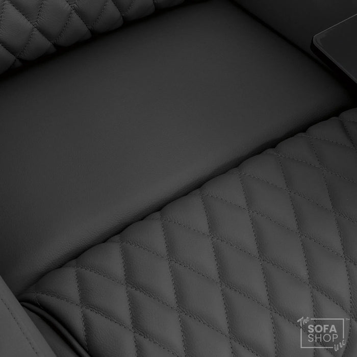 1 Seater Grey Real Leather Electric Recliner Cinema Chair | Recliner Armchair With Vibration Massage, Heated Lumbar And Cooling Cup Holder & Wireless Charging | Assisi | The Sofa Shop