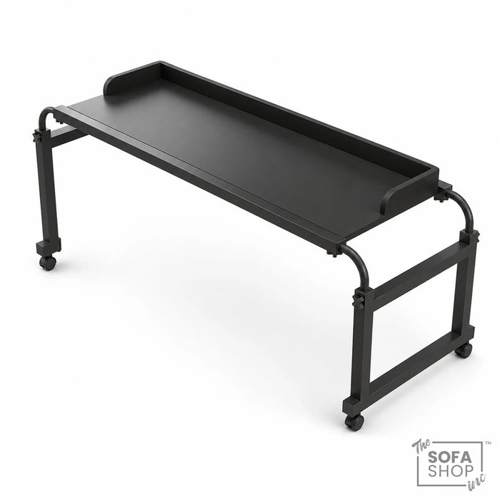 Houston Adjustable Over Bed Table on Wheels | Overbed Rolling Table with 115 x 45cm Top + Safety Ledge + Lockable Castors | Mobility Bed & Sofa Table | The Sofa Shop