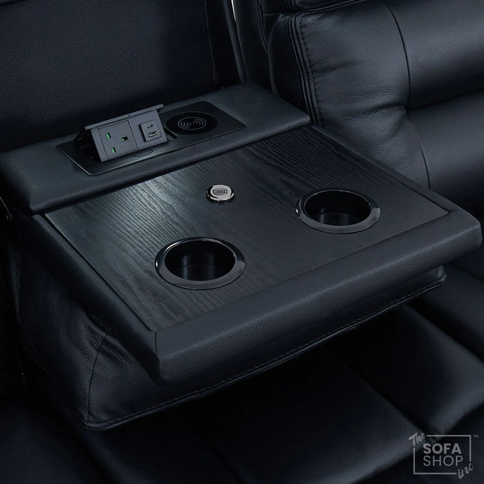 3 Seater Cinema Sofa in Black Genuine Leather | Hi-Tech Couch with Power Recline + Power Headrests + Wireless Charging + Speakers | Sicily | The Sofa Shop