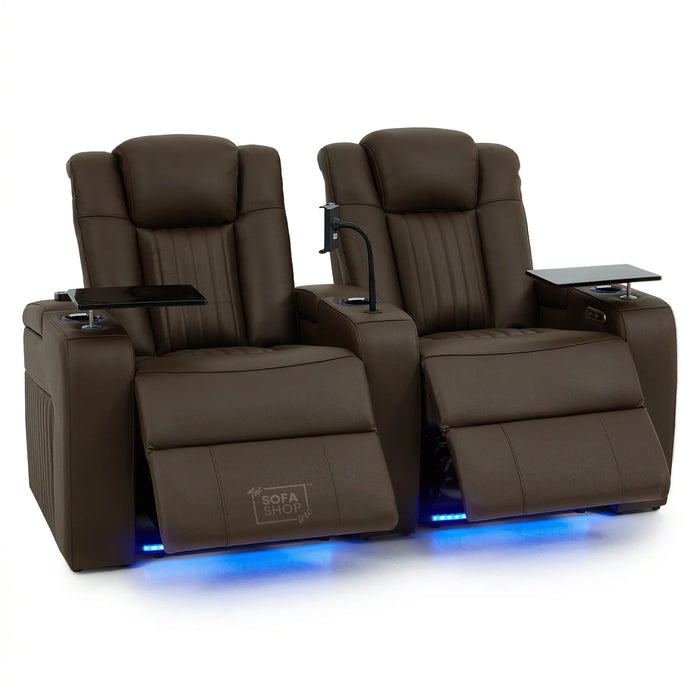 Real Leather 2+1 Electric Recliner Cinema Sofa Set in Dark Brown | 2 Piece Sofa Set with Massage, USB Ports, Cup Holders, Storage Boxes & Wireless Charger | Capri | The Sofa Shop