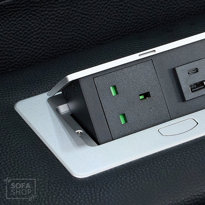 Real Leather 3+1 Electric Recliner Cinema Sofa Set In Black | Cinema Sofa Seats Package with Massage, Wireless Charging, Heating, USB Ports & Storage | Capri